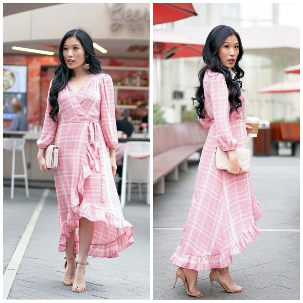 Francesca’s Barbie Pink Plaid Wrap Dress